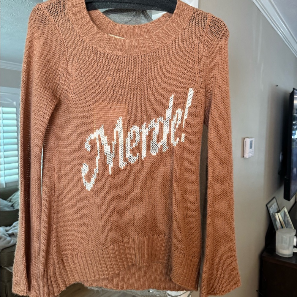 Wildfox Brown Sweater with 'Merci' Design